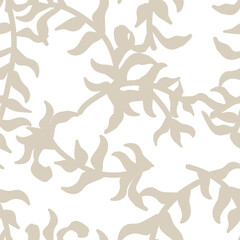 Neutral Colour Tropical Leaf Seamless Pattern Design