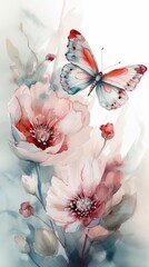 watercolor of abstract butterflies and flowers. Generative ai