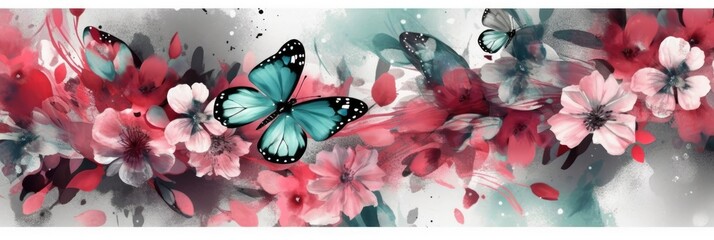 watercolor of abstract butterflies and flowers. Generative ai