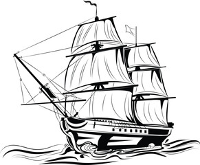 Vintage sailing ship isolated on a white background
