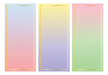 Mobile screen gradient. Golden frame on pastel background. blue green pink yellow smooth vector