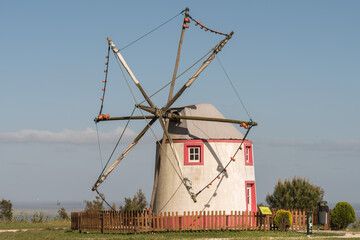 Old windmill of wind energy in the Urban Park of Santa Iria de Azoia in Loures, Portugal