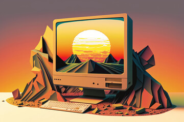 Vintage 1980s Computer Desktop From an Abstract World 