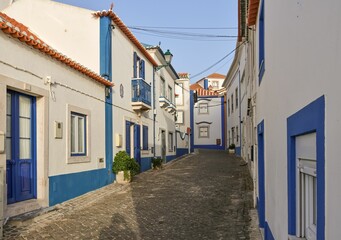 Fototapeta premium Typical houses in the streets of the village of Ericeira