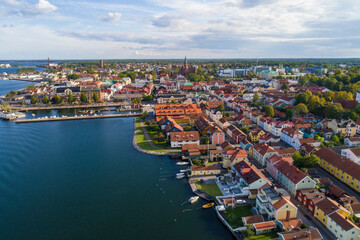 Aerial view of Vastervik city with the harbor and old city, Sweden - obrazy, fototapety, plakaty