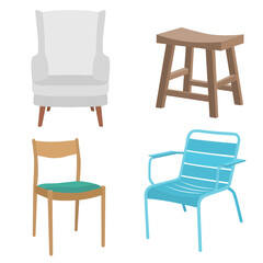 Set Different Chairs. Flat Cartoon Style Vector Illustration