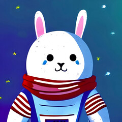 Hare astronaut in a suit close-up drawing