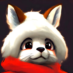Hare in a fox hat in a scarf close-up drawing