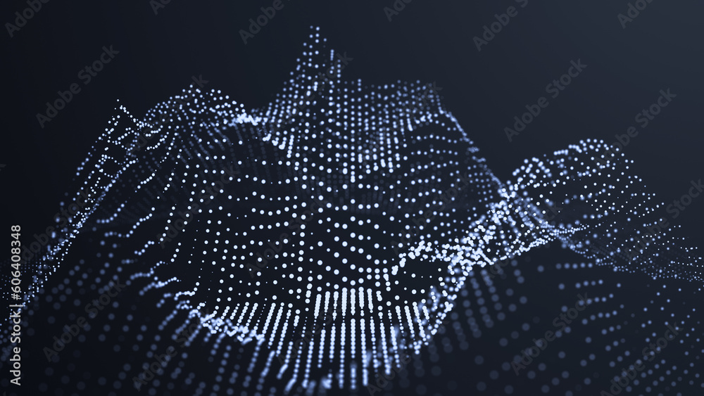 Aufkleber Abstract background of points. Wave of cyber particles. Big data stream. 3d rendering