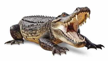 Large Crocodile open mouth isolated on white background - obrazy, fototapety, plakaty