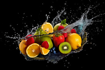 Fototapeta na wymiar water splash sliced fruits, create generative AI