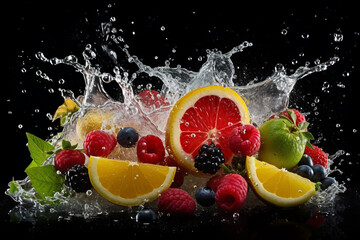 water splash sliced fruits, create generative AI