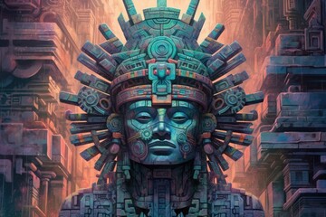 Fototapeta na wymiar Creative Aztec Face Statue Illustration