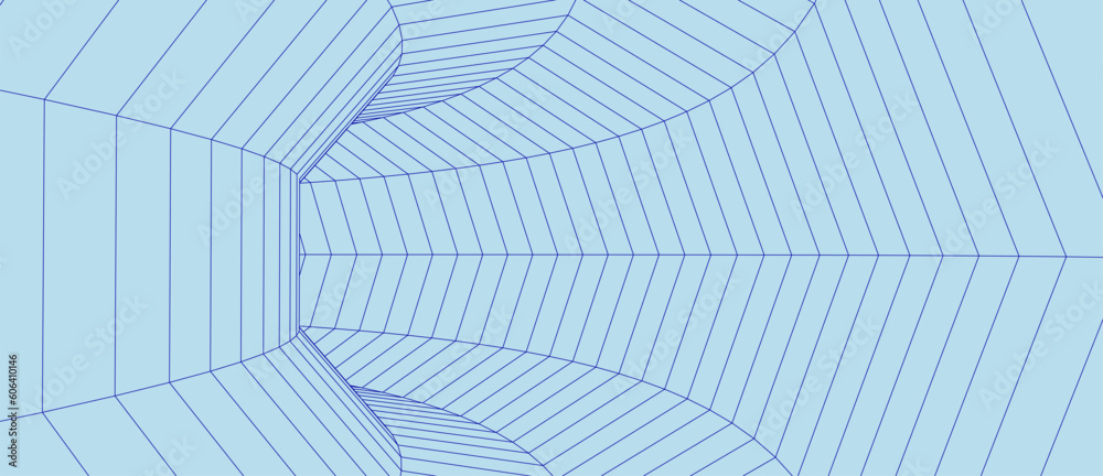 Poster Abstract tunnel. 3D wireframe vector wormhole or vortex. Grid vector illustration.