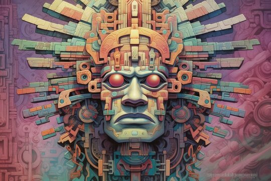 Creative Aztec Face Statue Illustration
