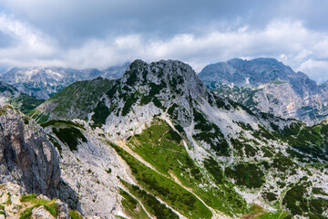 Fototapeta na wymiar View of Mount Visevnik from Mali Draski vrh. Part of the Triglav National Park and the Julian Alps.