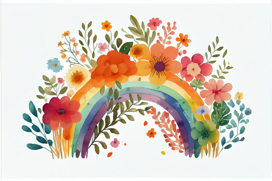 illustration of colorful vibrant rainbow in watercolor style draw . AI