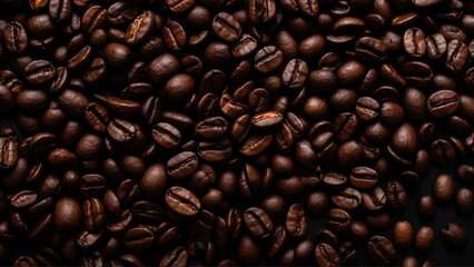 Fototapeta premium Roasted Coffee Beans Background Texture Top View. Caffeine Aroma, Espresso Grain.