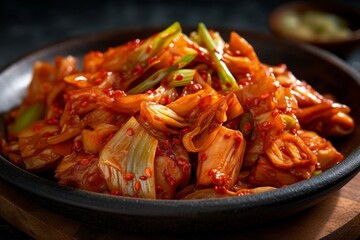 flavorful and spicy kimchi with visible fermented texture - obrazy, fototapety, plakaty