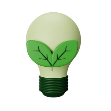 3d icon eco bulb isolated on transparent background