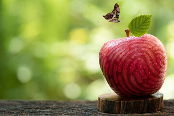 Apple fingerprint identity on nature background.