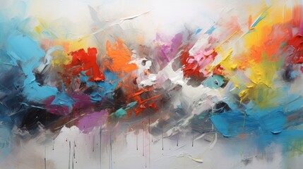 An abstract painting with vibrant splashes of color.