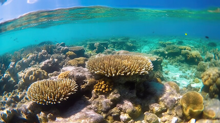 Naklejka na ściany i meble Underwater view of the coral reef, Tropical watersne life. Generative AI.