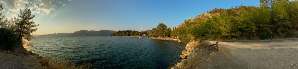 Fototapeta na wymiar Panoramic view of the coastline of Marmaris Hisaronu Mugla, Turkey
