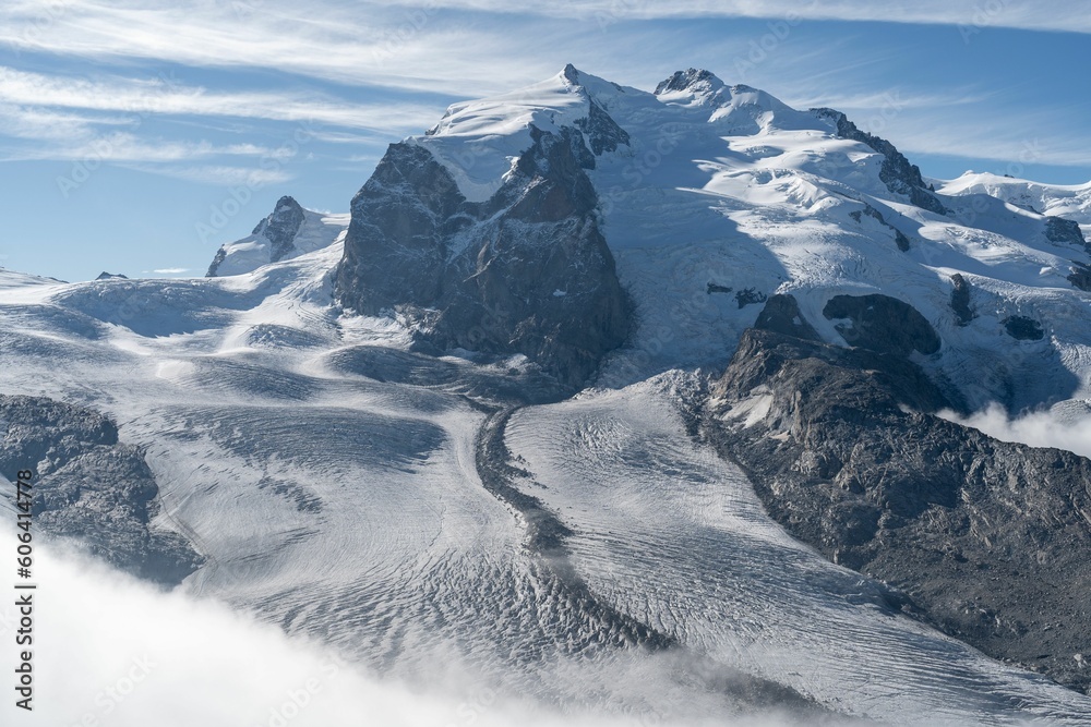 Sticker aerial landscape of the mesmerizing snowy gorner glacier