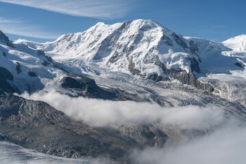 Fototapeta na wymiar Aerial landscape of the mesmerizing snowy Gorner Glacier