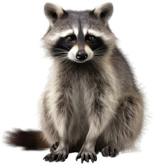Sitting raccoon isolated on white or transparent background as PNG, generative AI animal