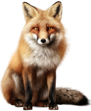 Sitting red fox isolated on a white background, generative AI