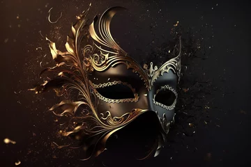 Foto op Canvas Masquerade black and gold carnival mask with sparks splash © Viktoriia