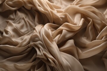 Wrinkled silk sheets, flowy beige fabric. Generative AI
