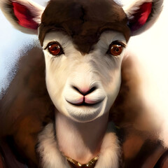 Lamb in a fur coat and clothes drawing illustration close-up