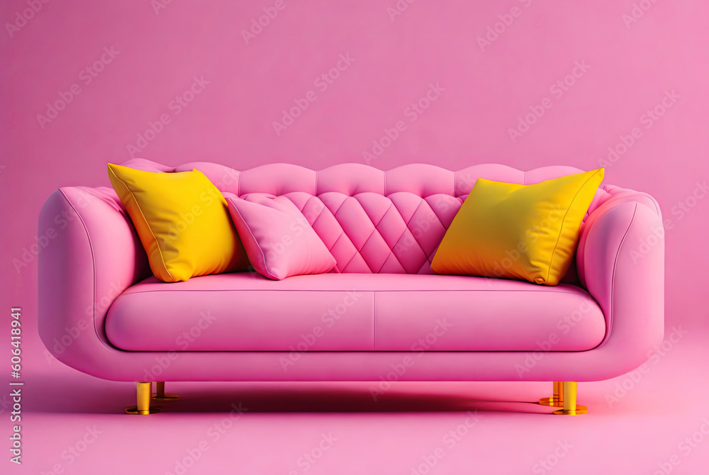 Poster fancy pink sofa. Generative AI