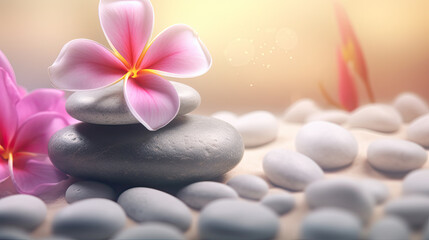 Fototapeta na wymiar Zen Concept - Spa Stones and Flower. Generative AI