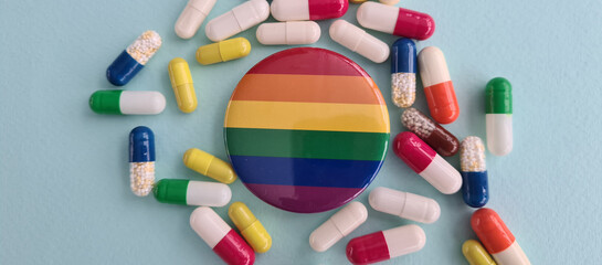 Hormonal pills after sex change. Transgender transition and LGBT pride