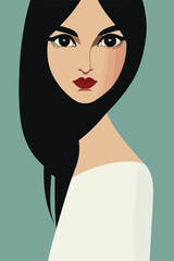 Beautyful face of a woman in vector illustration with wonderful long hair