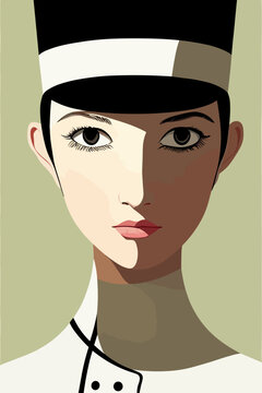 Beautyful face of a woman stewardess flight attendant air hostess in vector illustration with hatl long hair