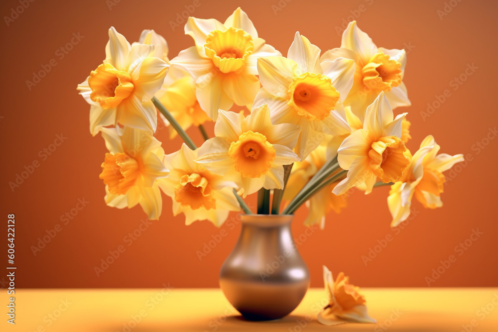 Poster a bouquet of daffodils, with their sunny yellow color representing joy and new beginnings. generativ