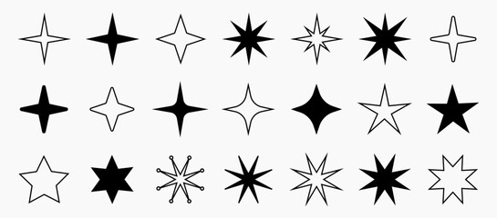 Y2K trendy star shapes, signs and symbols, millennial abstract elements, collection of retro design shapes.
