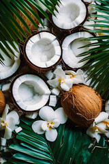 Fototapeta na wymiar Nature's Refreshment: Full Continuous Pattern of Coconut Slices for Summer Flair