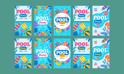 pool party social media stories vector flat design