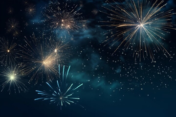 Fototapeta na wymiar Silvester New Year's Eve Party New year Fireworks Firework background banner panorama long- Sparklers and bokeh lights on dark blue night sk