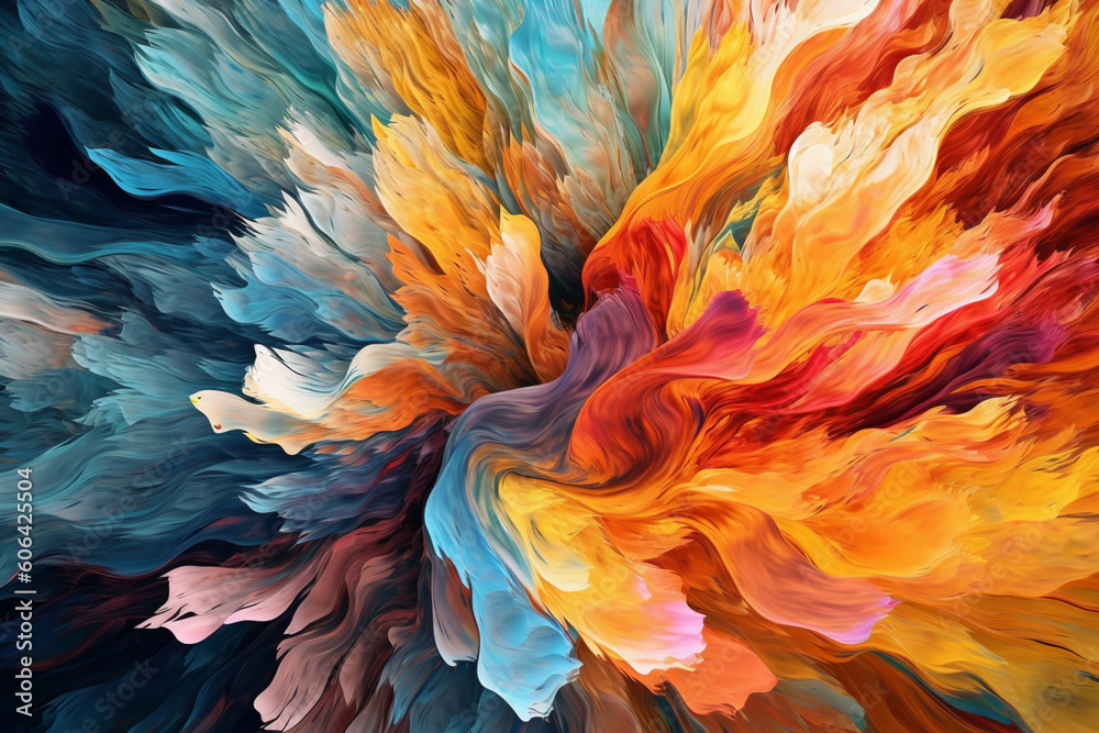 Poster an abstract painting with bold brushstrokes and contrasting colors, expressing the dynamic and energ