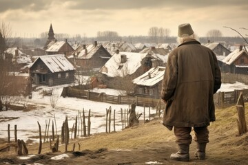 Fototapeta na wymiar Russian old woman old village. Generate Ai
