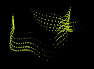 Math flow template for presentation. Light-emitting lines highlighting regularity space of particles. Ordered sinusoidal science. Processing a large data stream. Disappearing magical mysterious spots