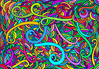 Rainbow colorful waves doodle style abstract background. Funny summer simple texture.