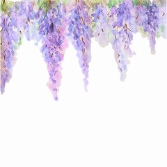 Wisteria flowers hanging with branch and leaves, watercolor illustration for cards, invitations, textile, fabric, background etc.